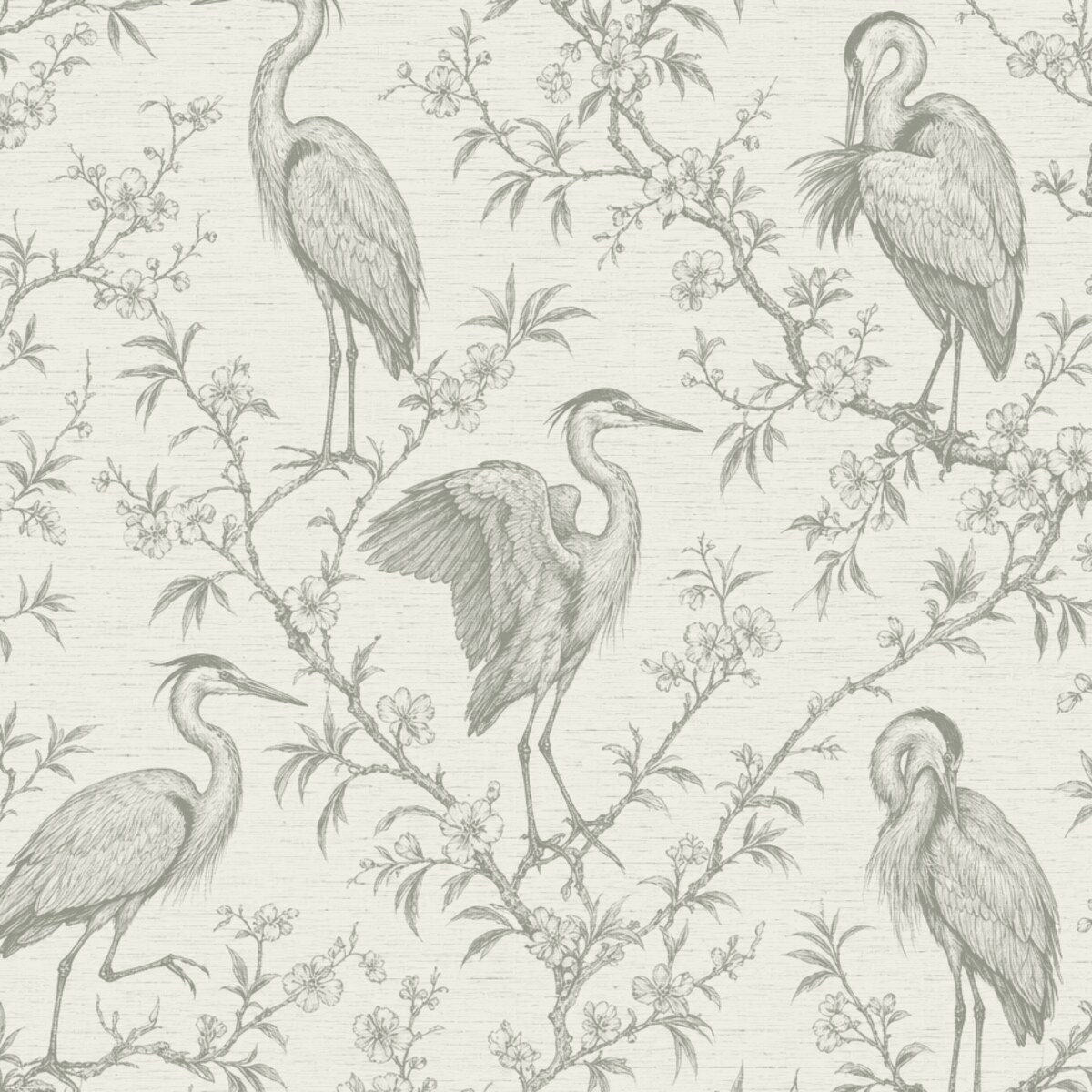 Heron & Sprig wallpaper pattern